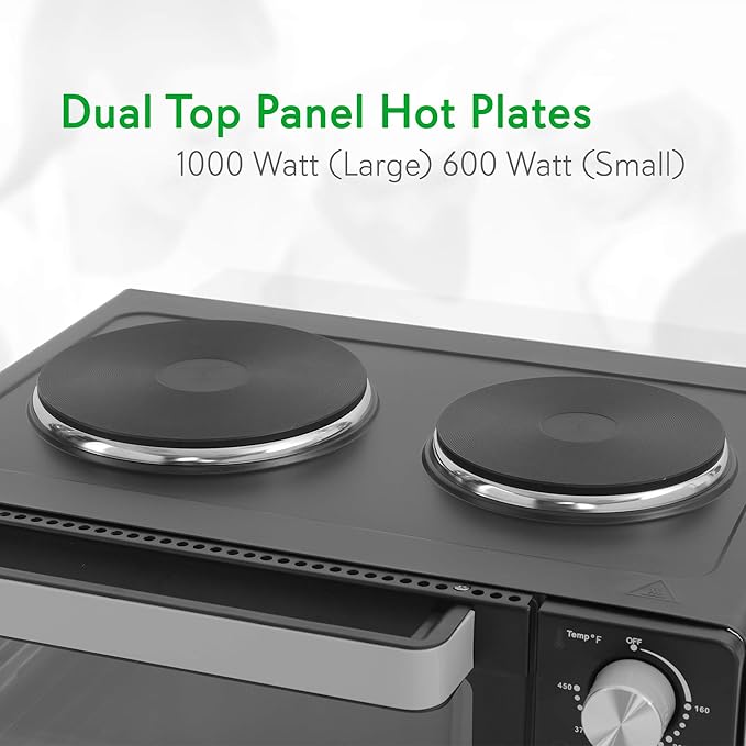 NutriChefKitchen 30 Quarts Kitchen Convection Oven - 1400 Watt Countertop Rotisserie Roaster Grill Top Rack Dual Hot Plates Toaster Baking Tray PKRTO29