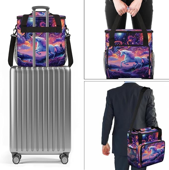 Beautiful Unicorn Coffee Maker Carrying Bag Galactic System Travel Storage Bag Compatible with K-Mini or K-Mini Plus Single Serve Coffee Brewer Carrying Case with Multiple Pockets &amp Shoulder Str