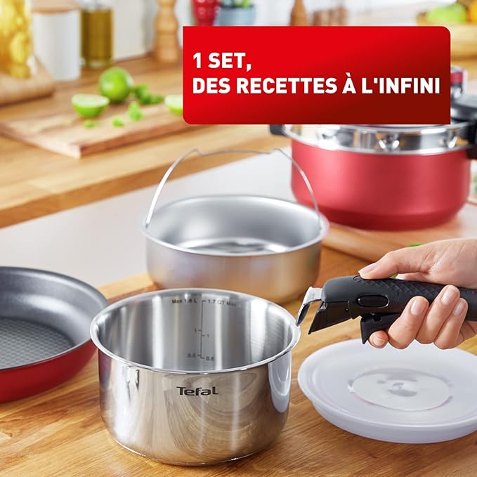 Tefal Ingenio All-In-One 8-Piece Cookware Set Cooking Pot Non-Stick Pan Stainless Steel Saucepan Steamer Basket Lids