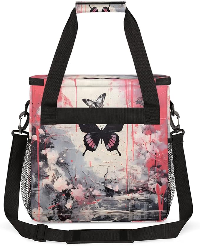 Flowers Butterfly Coffee Maker Carrying Bag Graffiti Butterfly Travel Storage Bag Compatible with K-Mini or K-Mini Plus Single Serve Coffee Brewer Carrying Case with Pockets &amp Shoulder Strap
