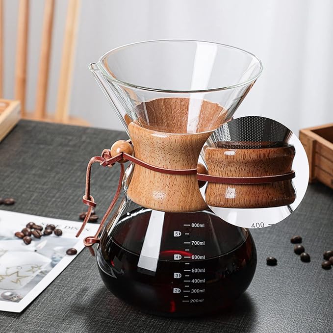 Pour Over Coffee Maker Pour Over Coffee Dripper 800ml V Spout Glass Coffee Maker Pour Over Coffee Filter Drip Coffee Maker