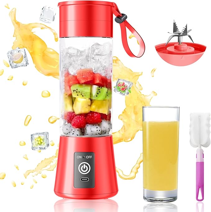 Portable Blender for Shakes and Smoothies - Newly Upgraded 13 Oz Mini Blender with 6 Blades USB &amp Type-C Rechargeable Suit for Making Fresh Juice Convenient for Travel Sports
