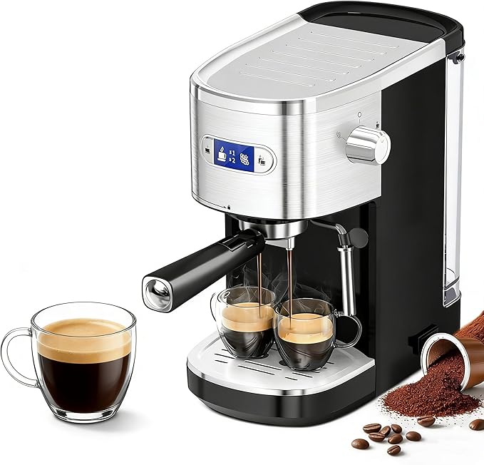 20 Bar Espresso Machine Stainless Steel Coffee Maker with LCD Display &amp Steam Wand 45oz Water Tank Dual Brewing for Espresso Cappuccino Latte - Home &amp Office Use Black
