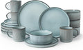 Famiware Star Dinnerware Set with Plates Bowls and Mugs Service for 4 (16-Piece) Stoneware Kitchen Dishes Dinner Plates - Smoky Blue