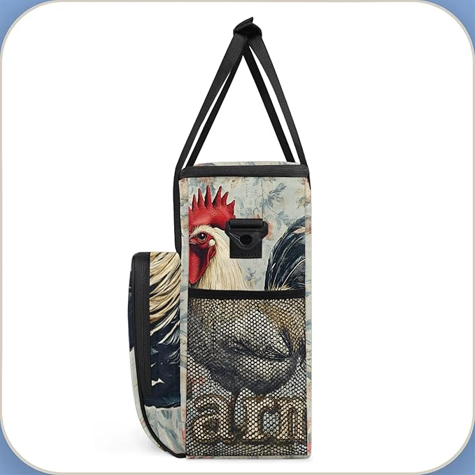 Roosters And Chickens Coffee Maker Travel Bag Flower Insulated Grocery Bag Travel Picnic Leakproof Cooler Bags With Shoulder Strap
