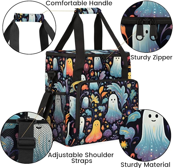 Halloween Ghosts Coffee Maker Carrying Bag Portable Travel Storage Tote Bag Compatible with K-Mini or K-Mini Plus Single Serve Coffee Brewer Carrying Case with Multiple Pockets &amp Shoulder Strap