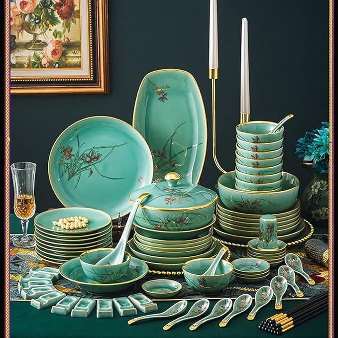 Dinnerware Sets - Luxury Gift Dishes Service Set 45PCS Ceramic Dinnerware Set Bone China Tableware Dishes Plates Ceramic Combination Dinner Service Set Porcelaine Service for 10