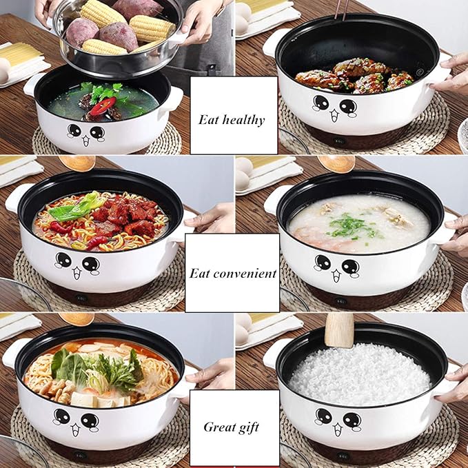 JIAN YA NA 110V Electric Skillet with Lid 4-in-1 Multifunction Non-Stick Stainless Steel Electric Hot Pot Noodles Rice Cooker Steamed Egg Soup Pot Mini Heating Pan Cooking Fried