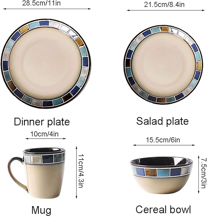 GaRcan 4-Piece Dinner Set Heavyweight and Durable Stoneware Dinnerware Set Service for 1 Includes Dinner Plate Salad PlateBowl and Mug