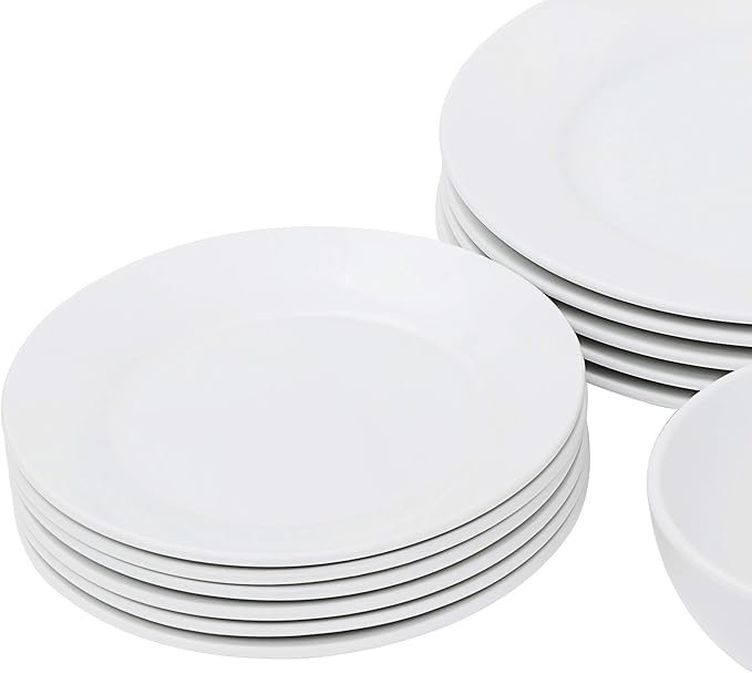 White Porcelain Dinnerware Set 18 Pieces Round Dinner Sets Plates and Bowls Dish Sets with Dinner Plates Salad Pasta Bowls and Serving Platters Service for 6