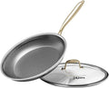 Honeycomb Stainless Steel Nonstick Frying Pan with Lid 10 Inch Induction Cooktop Compatible Skillet PFOA-Free Scratch-Proof Dishwasher &amp Oven Safe Stay-Cool Handle Gold Kitchen Cookware