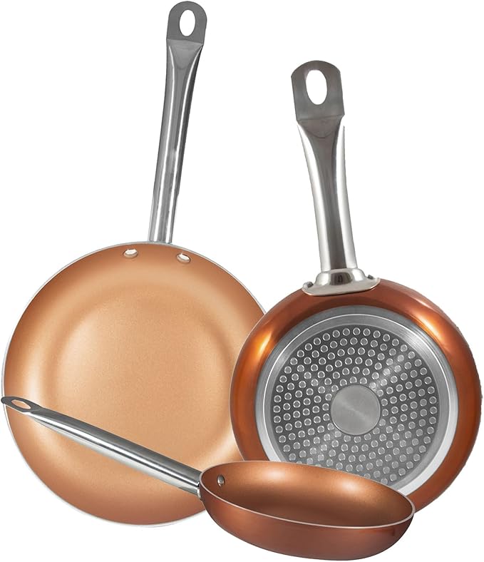 SAN IGNACIO Cassel 12-Piece Stainless Steel Cookware Set with Pan Set (20/24/28 cm) Professional Chef Copper Plus in Pressed Aluminium