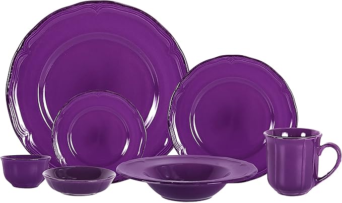 56pc Dinnerware Set Plate and Bowl Set Stoneware Dishes Set for 8 Microwave and Dishwahser Safe Scratch Resistant French Countryside Speckled Antique Purple
