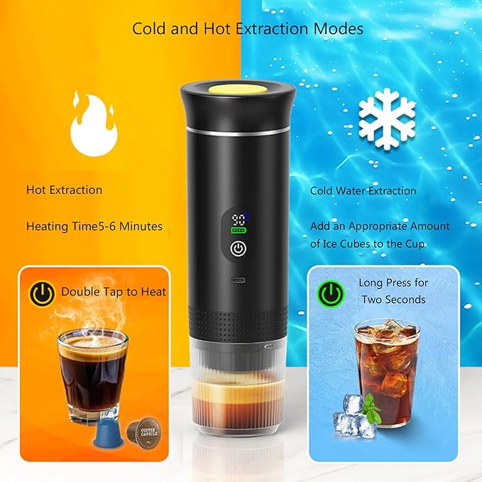 Fast Heating Cordless Coffee Machine 7500mAh Water Tanks USB Charging Suitable for Espresso Cappuccino Outdoor Home Use Digital Coffee Machine