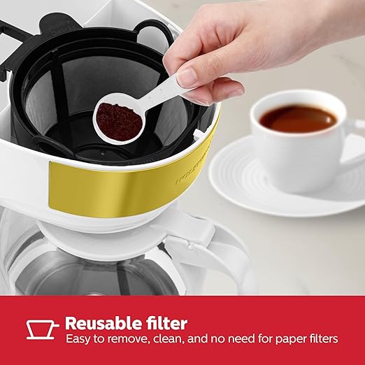 Holstein Housewares 12-Cup Coffee Maker 61oz Drip Coffee Machine with Glass Carafe Auto Pause &amp Serve Compact Design – Ideal for Home Office &amp Travel Coffee Brewing White and Gold