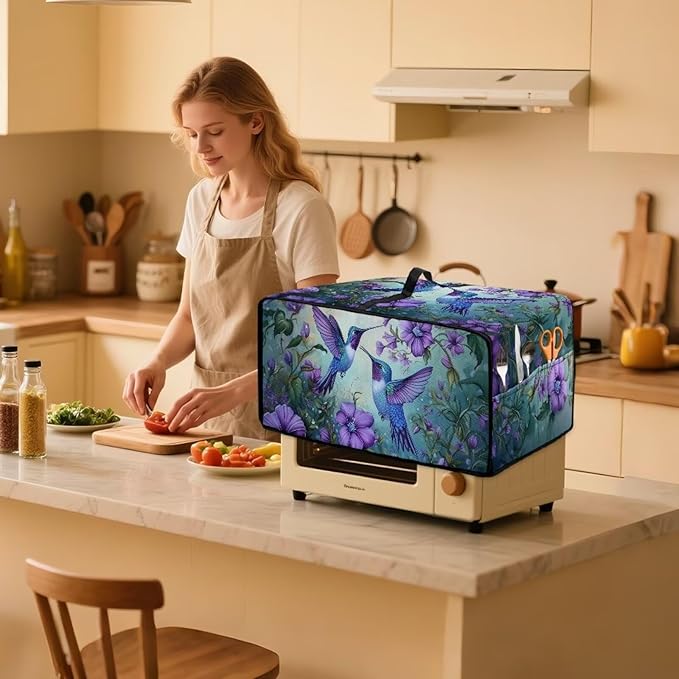 Doojoayie Hummingbird Toaster Cover 6 Slice Appliance Covers for Kitchen Counter 19.7x16x 10 Universal Fit Dustproof Protector as Kitchen Decoration