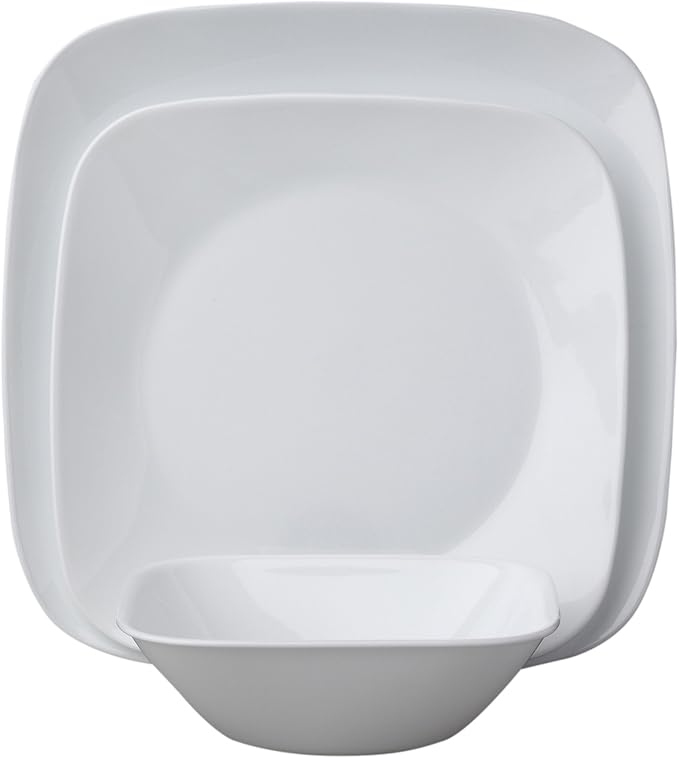 Corelle Square Pure White 18-Piece Dinnerware Set Service for 6