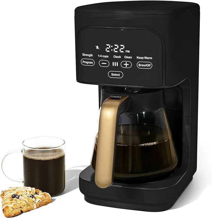 12 Cup Programmable Coffee Maker with Glass Carafe Reusable Filter and Touch Display (Black Sesame)
