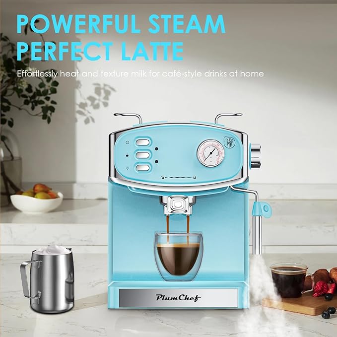 Espresso Machine for home- Professional Compact Espresso Maker with Milk Frother Steam Wand Pressure Gauge &amp 54oz Large Water Tank Low Noise Fast Brewing for Cappuccino Latte