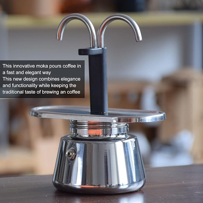 GOWENIC 2 Cup Stovetop Espresso Maker Pot Classic Italian Coffee Maker Espresso Maker Stovetop 100ML Double Stainless Steel DIY Conduit Coffee Pot