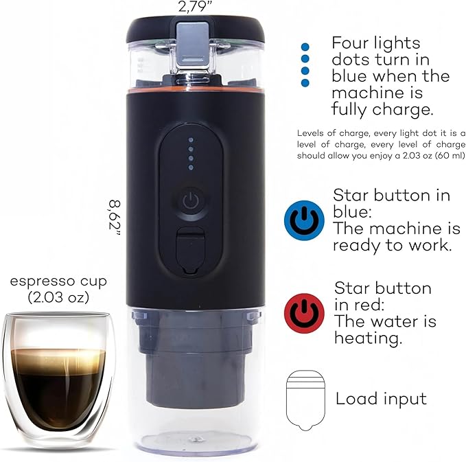Portable Coffee Machine Portable Espresso Machine Self-heating Electric Coffee Machine 20 Bar Pressure Compatible With Ground Coffee Pods And Coffeefor Outdoor Travel Picnic(Black)
