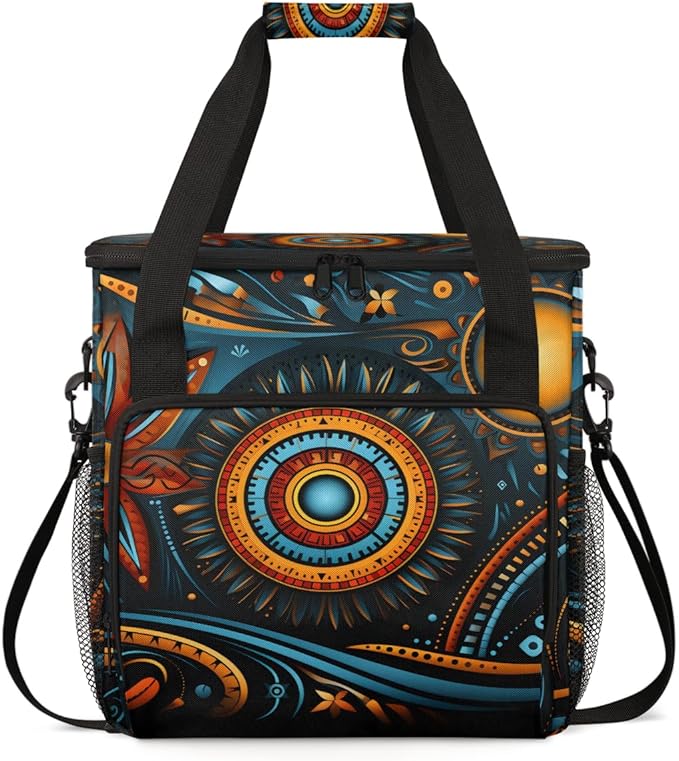 Sun and Moon Coffee Maker Carrying Bag Geometry Aztec Travel Storage Bag Compatible with K-Mini or K-Mini Plus Single Serve Coffee Brewer Carrying Case with Multiple Pockets &amp Shoulder Strap