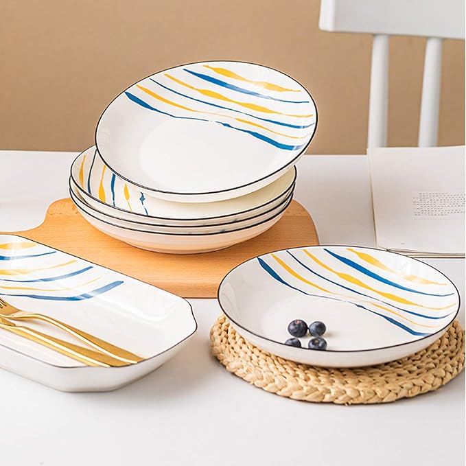 Creative Dinner Plate Sets 2/4/6 Pieces Kitchen Dinnerware Set Round Ceramic Dinner Plates-Microwave Oven and Dishwasher Safe Dinner Plates Wedding (Number : 4PACK Size : Large)
