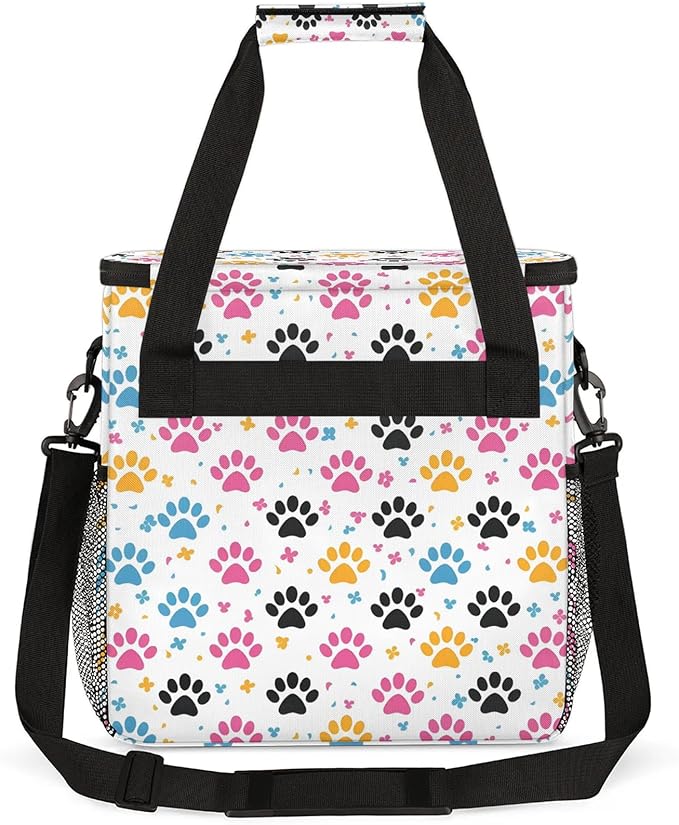 Paw Print Travel Coffee Maker Carrying Bag Large Organizer Storage Tote Bag Insulated Reusable Cooler Grocery Bags