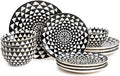12-Piece Ceramic Dinnerware Set for 4 Plates and Bowls Microwave and Dishwasher Safe (Black and White)