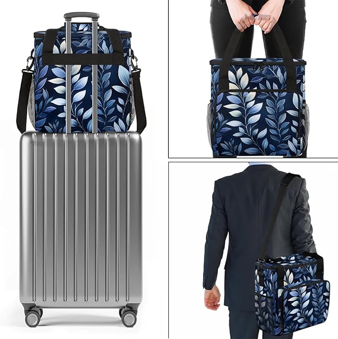 Leaves Print Coffee Maker Travel Bag for Keurig K-Mini/K-Mini Plus Insulated Waterproof Tote with Pockets for K-Cup Portable Single-Serve Brewer Case