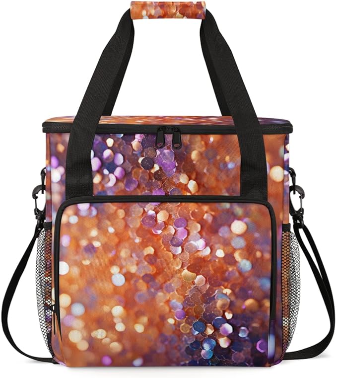Glitter Sequin Coffee Maker Carrying Bag Portable Travel Storage Tote Bag Compatible with K-Mini or K-Mini Plus Single Serve Coffee Brewer Carrying Case with Multiple Pockets &amp Shoulder Strap