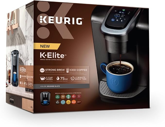 Keurig K-Elite Single Serve K-Cup Pod Coffee Maker with Strength and Temperature Control Iced Coffee Capability 8 to 12oz Brew Size Programmable Brushed Slate