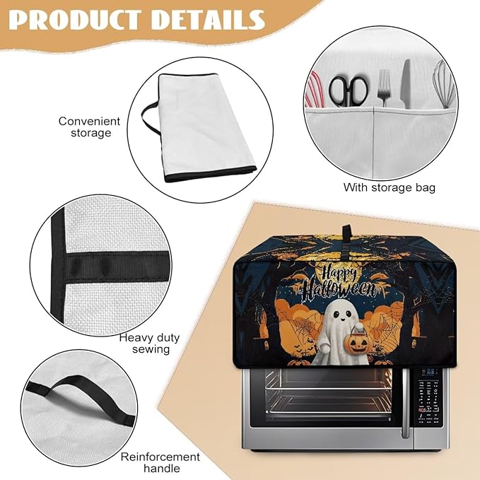 Doojoayie Ghost Toaster Cover 8 Slice Kitchen Appliance Covers Halloween Kitchen Appliance Dust Protector 22.5x18.5x 13 Compatible with Toaster/Bread Machine