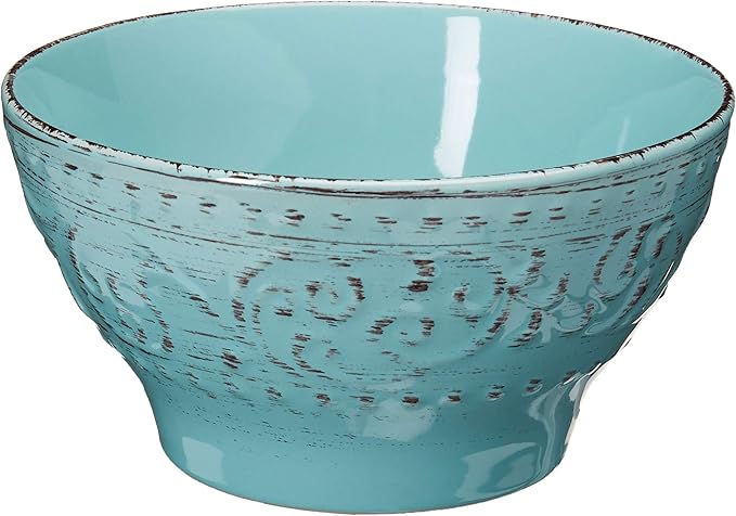 Elama Embossed Stoneware Ocean Dinnerware Dish Set 16 Piece Turquoise