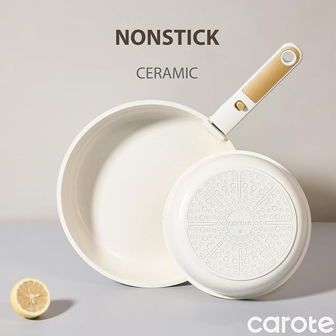 CAROTE 6pcs Pots and Pans Set Non Stick Cookware Sets Kitchen Set Oven/Fridge Safe Space Saving Pots Set Nonstick Cooking Set with Versatile Detachable Handle Induction RV Set