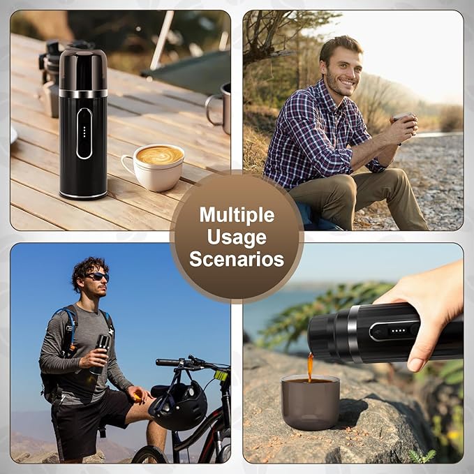 Portable Espresso Machine Travel Espresso Maker Car Coffee Maker Self-Heating with USB-C Compatible with Ground Coffee &amp Capsules (NS＆DG) for RV Hiking Camping Office