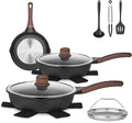 Vinchef Pots and Pans Set 12pcs Nonstick Induction Kitchen Cookware Sets with Stay-Cool Handles Frying Pans and Saute Pan with Lid Silicone Cooking Utensil Sets and Pot Protectors PFAS PFOA Free