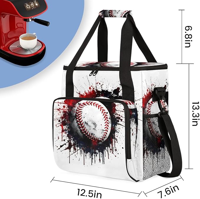 Colorful Baseball Coffee Maker Carrying Bag Watercolor Baseball Travel Storage Bag Compatible with K-Mini or K-Mini Plus Single Serve Coffee Brewer Carrying Case with Pockets &amp Shoulder Strap
