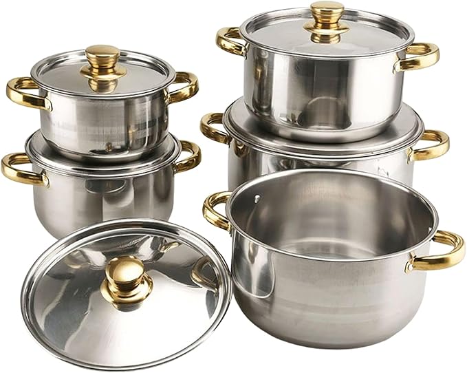 Stainless Steel Cookware Set – Kitchen Cooking Gadget Kit with Non Stick Versatile Potware for Pasta Soup Stewing | Household Camping Dorm Apartment Everyday Food Making