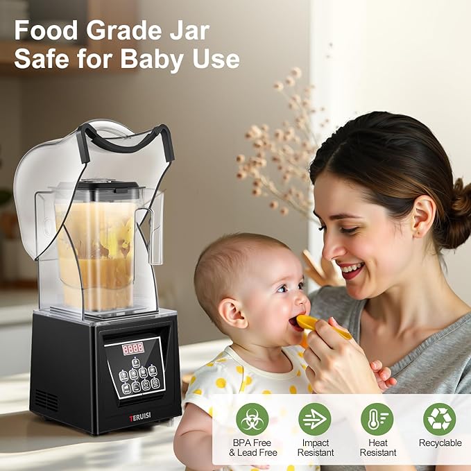 Commercial Blender 2200W 2.95 HP Professional Blender with Quiet PC Sound Enclosure 70 Oz / 2L Large Heavy Duty Blenders with 9 Speeds Timer Self-Cleaning 5 Presets For Shake and Smoothie