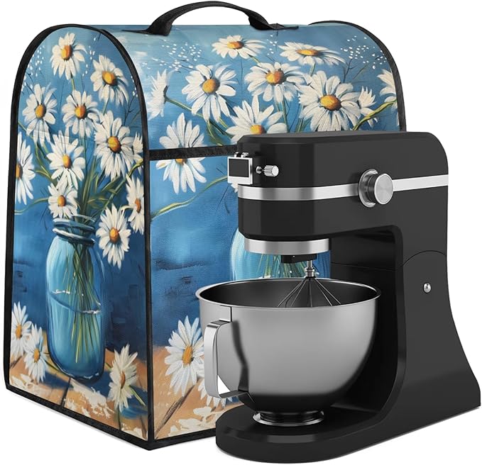 cfpolar Kitchen Aid Mixer Cover Compatible with 6-8 Quarts Daisy Oil Painting Flower Stand Mixer Cover Kitchen Aid Mixers Accessories Appliance Organizer Bag Dust Covers with Zipper Pocket