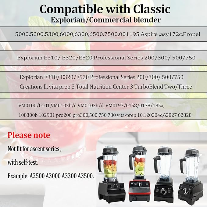Blender Pitcher 64oz Compatible with 5200 5000 5300 6300 VM0101 VM0103 VM0197 Classic/Explorian/Commercial Series etc Container Jar Cup 2-year full warranty