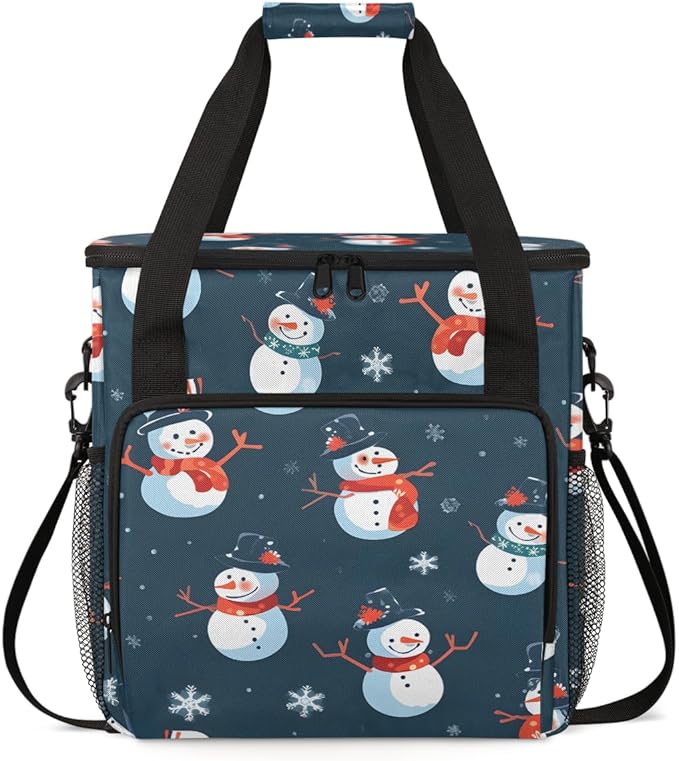 Christmas Snowman Coffee Maker Carrying Bag Cute Snowman Travel Storage Bag Compatible with K-Mini or K-Mini Plus Single Serve Coffee Brewer Carrying Case with Multiple Pockets &amp Shoulder Strap