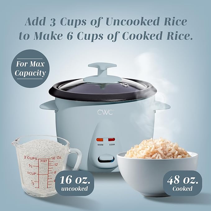 COOK WITH COLOR 6 Cup Rice Cooker 300W - Effortless Cooking and Perfectly Cooks 3 Cups of Raw Rice for 6 Cups of Cooked Rice Blue