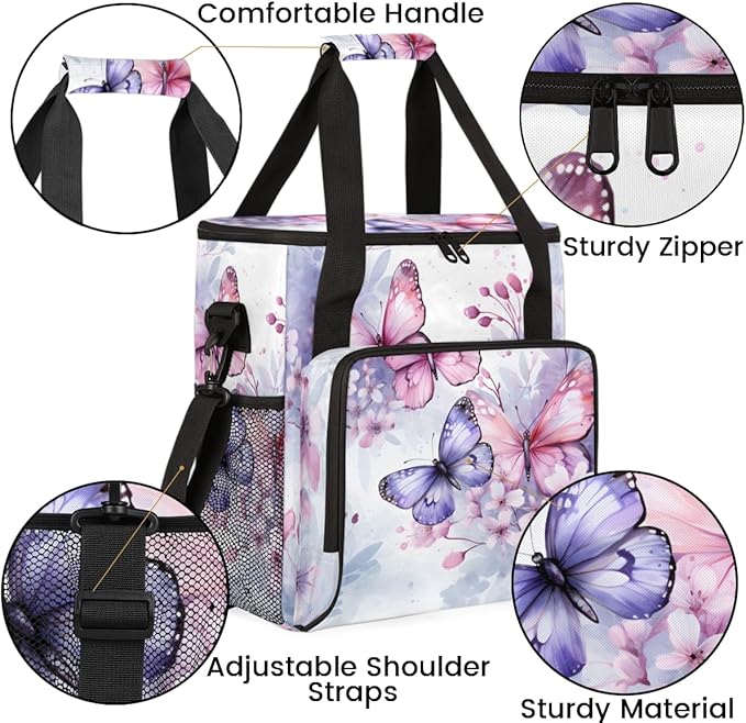 Retro Butterfly Coffee Maker Carrying Bag Watercolor Butterfly Travel Storage Bag Compatible with K-Mini or K-Mini Plus Single Serve Coffee Brewer Carrying Case with Pockets &amp Shoulder Strap