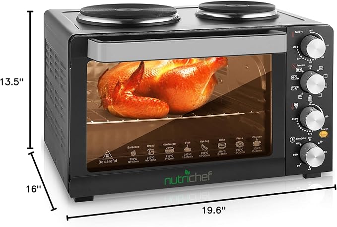 NutriChef Kitchen Convection Electric Countertop Rotisserie Toaster Oven Cooker with Food Warming Hot Plates 30+ Quart (AZPKRTO28)