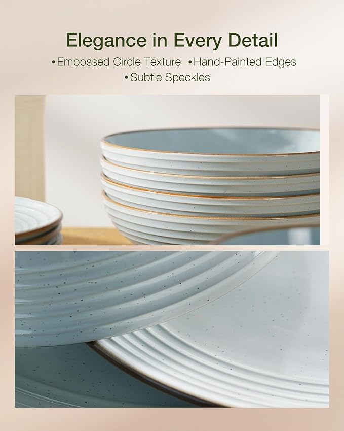 Famiware Jupiter Stoneware Dinnerware Sets Handcrafted Plates and Bowls with Embossed Swirl &amp Speckles Blue - Chip &amp Scratch Resistant Dishwasher &amp Microwave Safe Modern Dishes for 4 (1