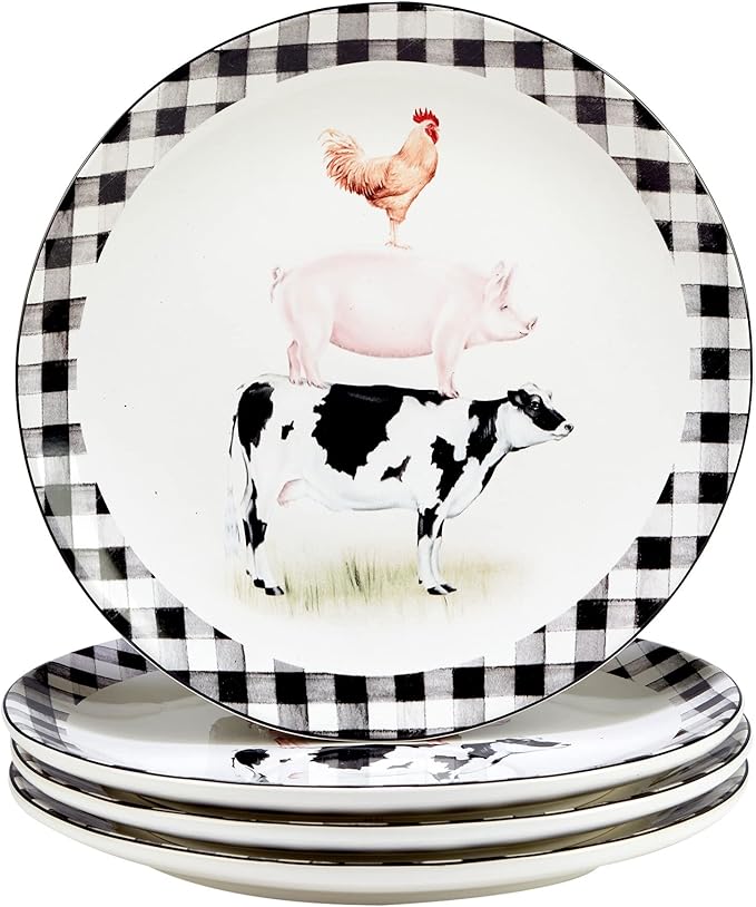 Unknown1 16-Piece Dinnerware Set Service for 4 Black Multi Color White Animal Casual Farmhouse Round Ceramic 16 Piece Dishwasher Safe Microwave