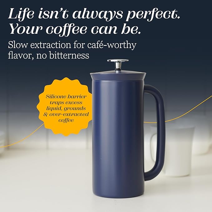 ESPRO P7 French Press Stainless Steel 304 – Patented Double Walled Micro-Filter Insulated French Press Coffee Maker Grit-Free Brew - Heat Resistant BPA Free - Aegean Blue (32oz)