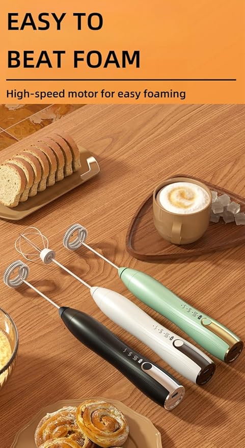 Immersion Blender Handheld 2-in-1 Hand Blender Electric with USB Rechargeable 3 Speeds Stainless Steel Blade Stick Blender with Whisk for Coffee LatteHot Chocolate Egg (Green)
